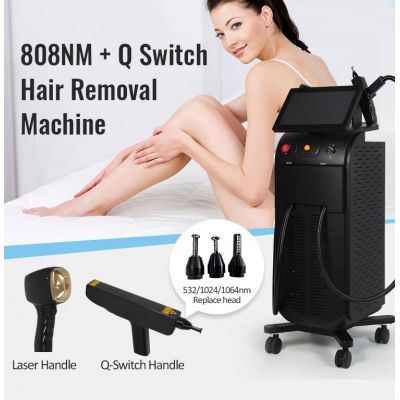 808nm diode laser+Q switched nd yag laser multifunctional tattoo hair removal machine